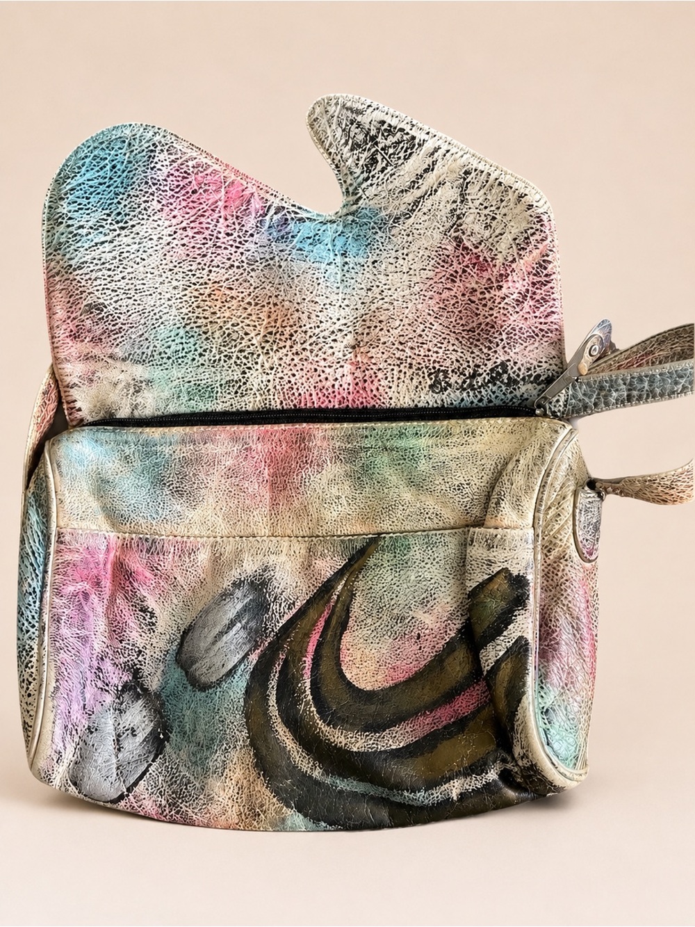 OOAK VTG 80s Custom Brit Rosen Leather Shoulder Bag Purse Hand Painted Signed - Picture 6 of 15